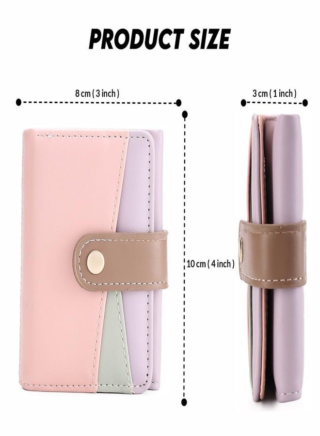 Elios Women's Wallet Color-Blocking Design Vegan Leather Trifold Small Card Holder Compact Ladies Purse with Multiple Card Slots RFID Blocking | Snap Closure | Mini Purse for Women (Pink) - Image 5